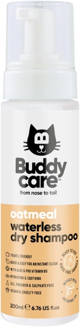 Oatmeal Waterless Dry Cat Shampoo - Deep Cleansing Shampoo for Cats - Oatmeal Scented - with Aloe Vera and B5 (5.75oz)