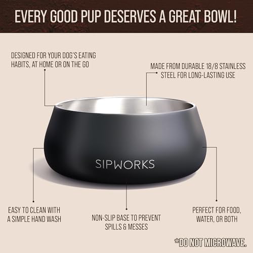 Sipworks Stainless Steel Dog Bowl – 32oz Weighted Metal Food and Water Bowls for Dogs and Cats with Non-Slip Base - Pet Bowls for All Breeds Sizes for Travel & Outdoor Play | Burnt Orange