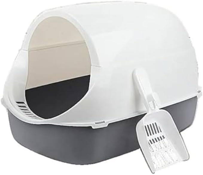 Semi-Enclosed Cat Litter Box with No Door& Built-in Scoop, XX-inch Splash-Proof Plastic PP Dual-Purpose Cat Toilet for Multi-Cat Households, Easy Clean Semi-Sealed 20.08"x 13.78" x 12.6"(Gray)