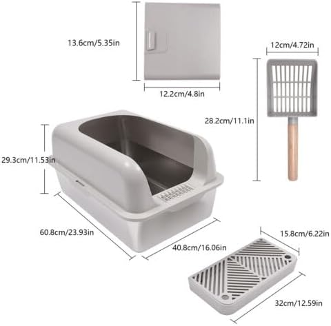 Stainless Steel Cat Litter Box, 5.28-Gallon Semi Open Cat Litter Box, Easy to Clean, Suitable for Cats Weighing Less Than 22.05 Pounds
