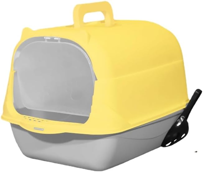 Cat Litter Box Enclosure Anti Splashcat Cat Toilet with Handle Clamshell Deodorization Kitty Litter Box Cat Supplies (Grey-Yellow)