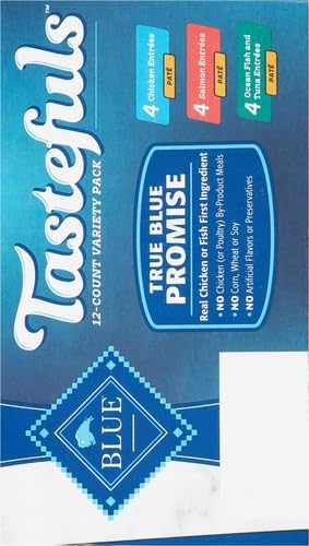 Blue Buffalo Tastefuls Natural Pate Wet Cat Food Variety Pack,Salmon,Chicken,Ocean Fish & Tuna Entrées 3-oz Cans (- 4 of Each Flavor),(Pack of 24)