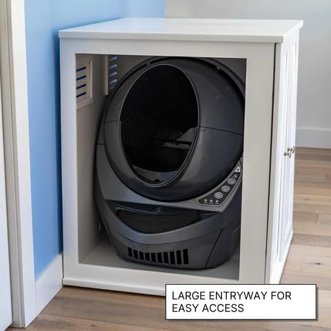 THE REFINED FELINE Refined Self-Cleaning Litter Box Cabinet, Wooden Cat Litter Box Enclosure for Automatic Litter Boxes, Mahogany, Farmhouse.