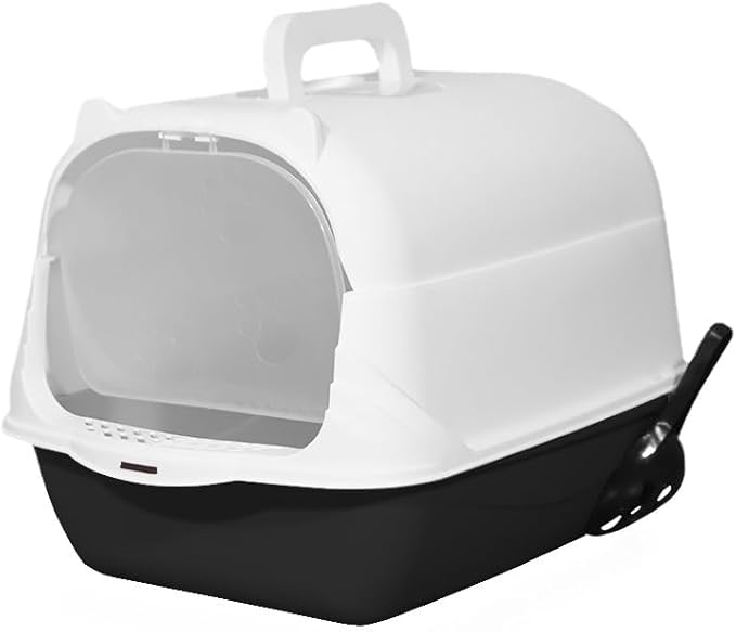 Cat Litter Box Enclosure Anti Splashcat Cat Toilet with Handle Clamshell Deodorization Kitty Litter Box Cat Supplies (Black)