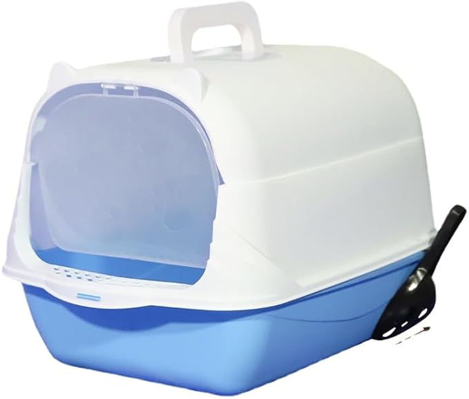 Cat Litter Box Enclosure Anti Splashcat Cat Toilet with Handle Clamshell Deodorization Kitty Litter Box Cat Supplies (Blue)