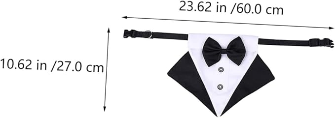 Pet Tuxedo Collar with Bow Tie, Dog Triangle Bandana Scarf, Black and White Formal Puppy Bib for Party and Holiday, Size L 60x2.0cm, Stylish Pet Supply for Dogs