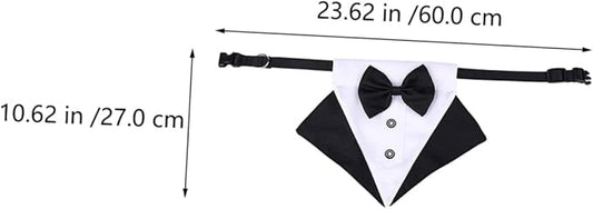 Pet Tuxedo Collar with Bow Tie, Dog Triangle Bandana Scarf, Black and White Formal Puppy Bib for Party and Holiday, Size L 60x2.0cm, Stylish Pet Supply for Dogs