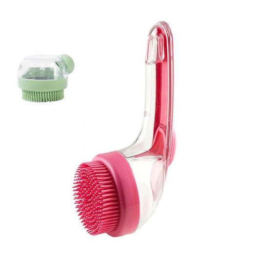 2-in-1 Pet Bath Brush with Shampoo Dispenser - Dog Grooming Scrubber for Long/Short Haired Dogs & Cats Free Shower Brush (RED X)