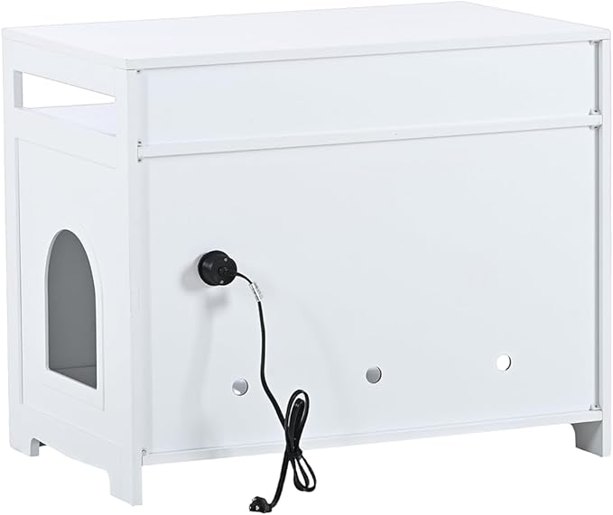 31.5" L White Cat Litter Box Enclosure with Hidden Plug & 2 Doors, Indoor Large Cat Washroom Storage Bench Side Table