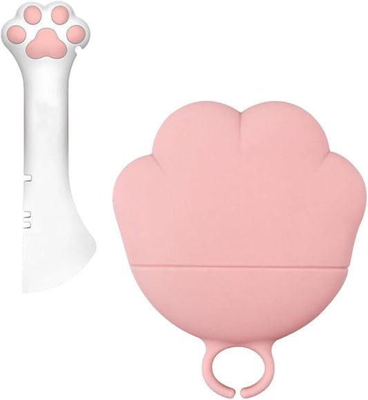 Lurrose Multifunctional Pet Can Spoon and Plastic Seal Lid Set, White Spoon with Pink Cover, Manual Pet Tin Opener for Dog Food Storage and Feeding Supplies