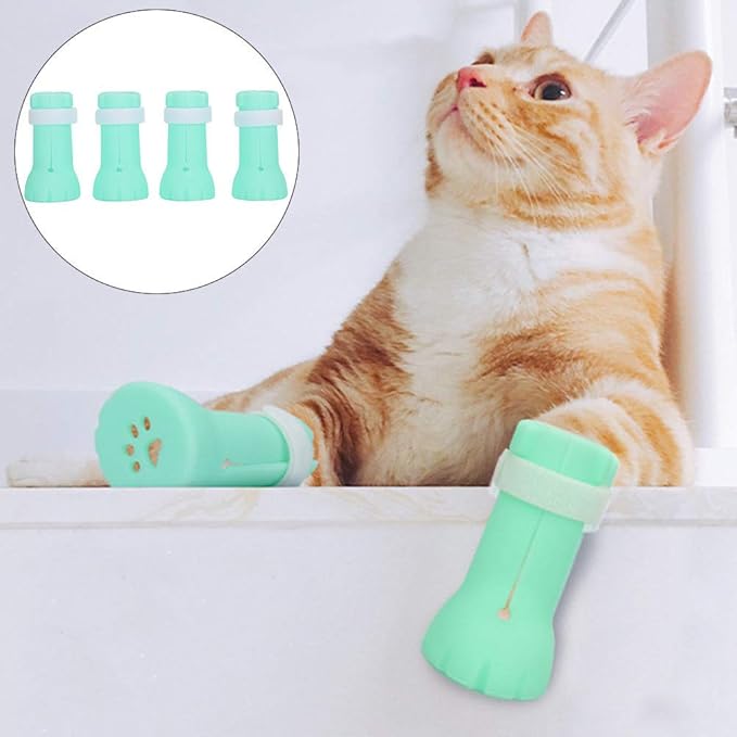 Cat Feet Covers, 4Pcs Set Cat Anti Scratch Shoes Boots Cover Bath Cat Nails Protector