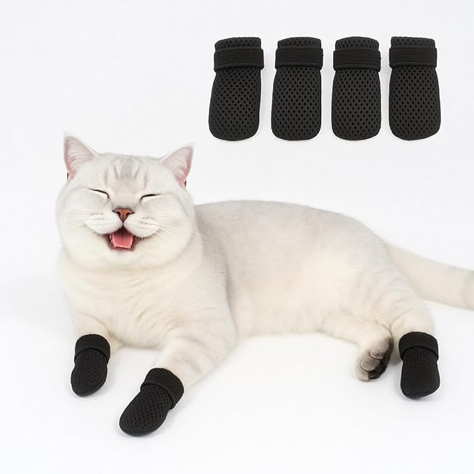 Cat Grooming Socks – Protective Mesh Foot Sleeves for Bathing, Nail Trimming & Vet Visits – Anti-Scratch & Breathable Design (Black [Wear-Resistant and Breathable],M（Max Diameter of Paw 1.57 inches）)