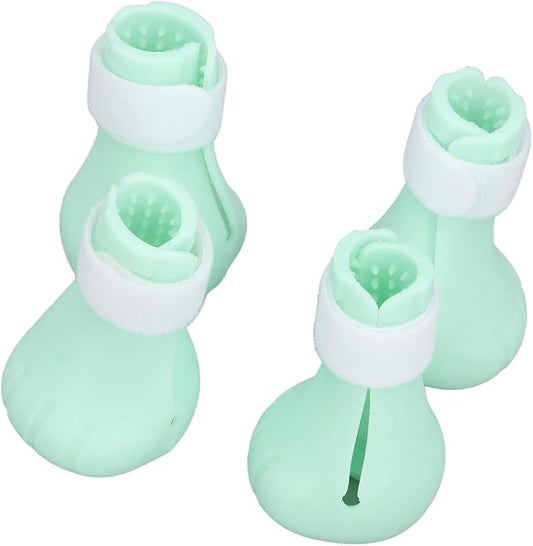 Cat Grooming Boots, Premium Silicone, Green, for Bathing and Scratching Prevention, 4 Pack