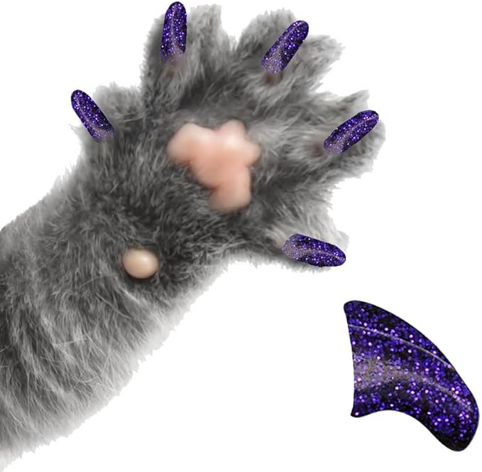 6 Month Piece Soft Nail Caps with Adhesive for Cat Claws - BlackBerry Glitter Medium