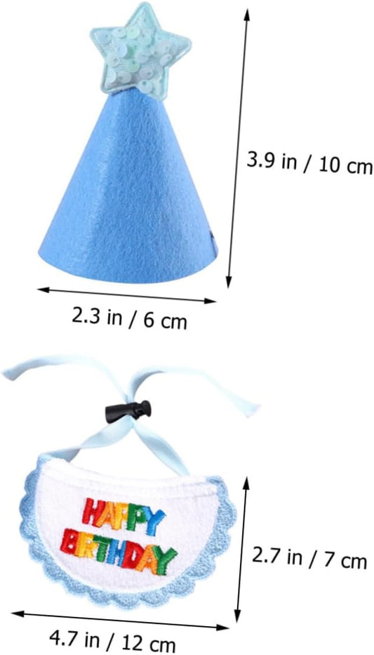 SOLUSTRE Dog Birthday Hat and Embroidered Bandana Set Blue Star Pattern Adjustable Pet Party Costume for Small to Medium Dogs Birthday Supplies