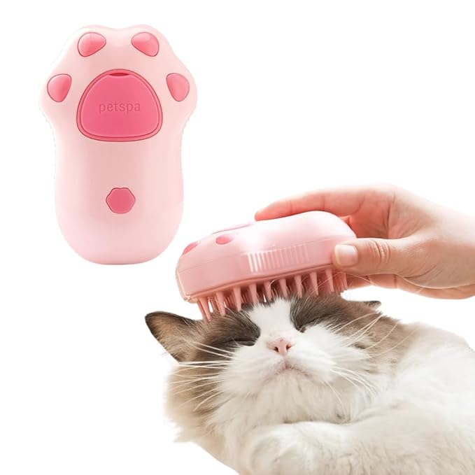 Cat Steam Brush - 3 In1 Steamy Cat Brush, Self-Cleaning Steamy Tool for Massage, Multifunctional Grooming for Removing Tangled and Loose Hair (Pink)
