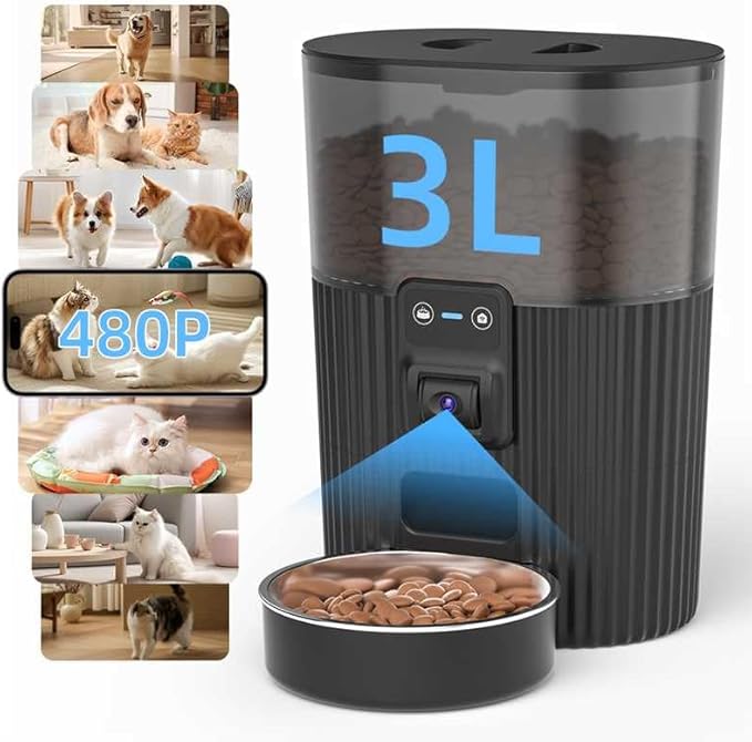PAPIFEED Automatic Cat Feeder with Camera, Adjustable Angle 2.4G WiFi Pet Feeder 3.5L/15 Cup Timed Dispenser,Timed Feeder for Remote Feeding with Stainless Steel Bowl up to 10 Meals Per Day with APP