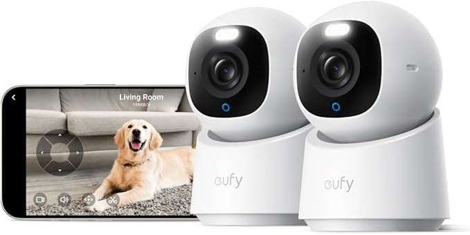 eufy Security Indoor Cam E30 2-Cam Kit, Latest Generation,4K UHD Security Camera, Pet/Dog/Baby Camera with Phone app, Color Night Vision, Human/Pet Auto Tracking,360° Coverage,Works with Homekit,White