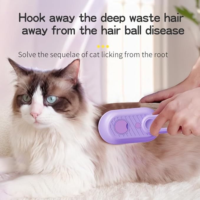 4 in 1 Cat Steam Brush for Shedding, Rechargeable Steam Pet Brush for Dog and Cat, Anti-Static, Massage, Cleaning, Shedding & Combing,Purple
