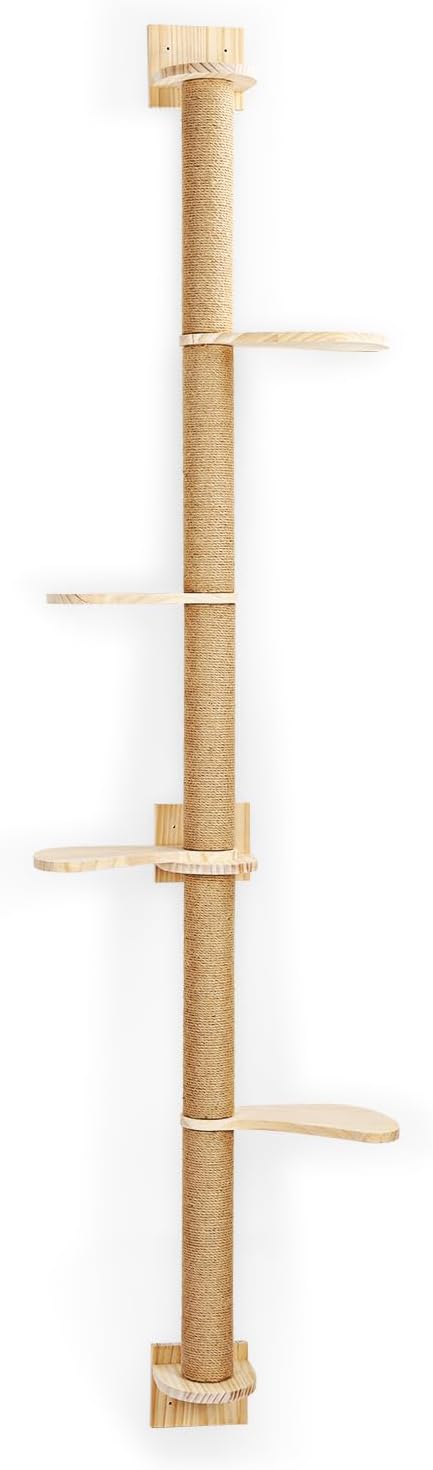 Tall Cat Tree,Indoor Wall-Mounted Cat Scratching Post,4 Tier Floor to Ceiling Cat Tower,Suitable for Cats Climb, Scratch, Lookout and Play(Height 76.8 in)