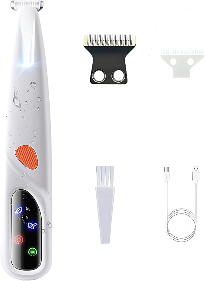 Quiet Waterproof Pet Paw Trimmer, Rechargeable Dog Cat Paw Hair Trimmer with Led Light, 2-Speed Electric Clipper, Includes Spare Blades, Grooming Supplies