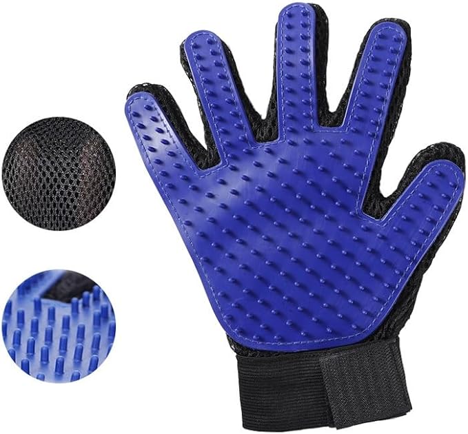 Pet Hair Removal Glove，Cats & Dogs Grooming Supplies，Efficient Deshedding Pet Grooming Gloves 2-in-1 Deshedding Brush(Two Colors)(Blue,Right-Hand)