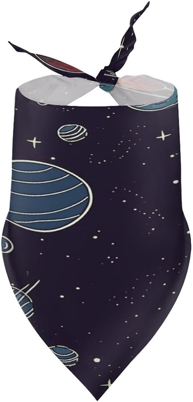 Dog Bandana Spring Pet Scarf Adjustable Triangle Space Planet Pattern Printing Dog Bib Washable Polyester Puppy Bandana for Small Medium Large Dogs Cat Birthday Party Supplies