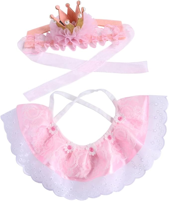 Toyvian Pet Dog Birthday Costume Set 2pcs Pink Crown Hat with Lace Dog Birthday Scarf Bandana for Puppy Party Supplies
