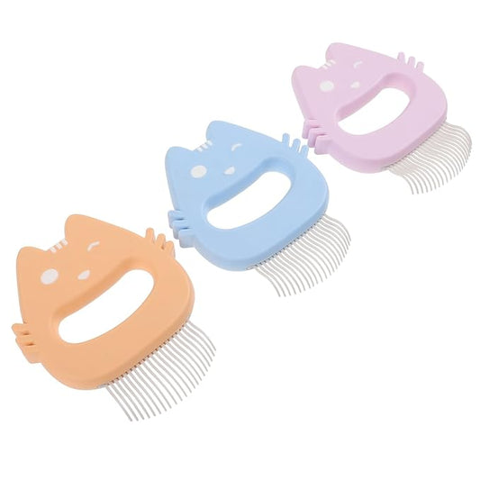NUOBESTY 3pcs Cat and Dog Grooming Comb Set with Silicone Handle, Small Portable Hair Removal and Massaging Brushes for Shedding Control, Indoor Pet Care, Multi-color