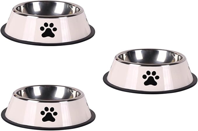 Stainless Steel Large Capacity pet Bowl Dog Food Bowl Multiple Specifications Anti-Fall Food Bowl Food Bowl Feeding pet Supplies(White-3pcs,Large)