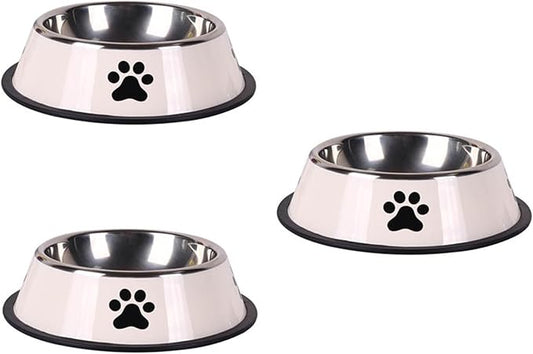 Stainless Steel Large Capacity pet Bowl Dog Food Bowl Multiple Specifications Anti-Fall Food Bowl Food Bowl Feeding pet Supplies(White-3pcs,Small)