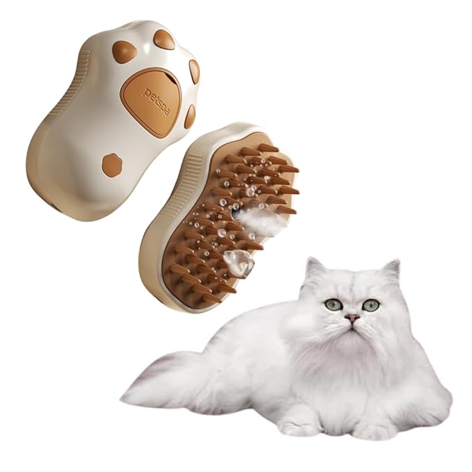 Cat Steam Brush - 3 In1 Steamy Cat Brush, Self-Cleaning Steamy Pet Brush for Massage, Multifunctional Cat Grooming Brush for Removing Tangled and Loose Hair (Coffee)