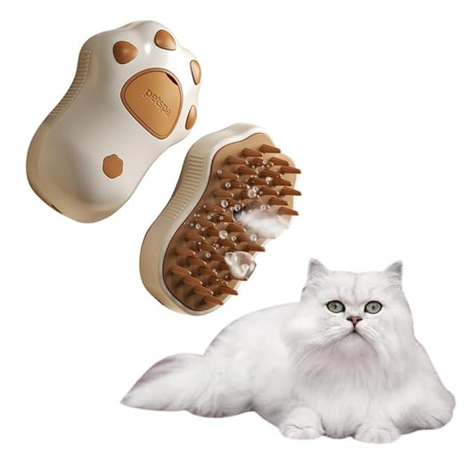 Cat Steam Brush - 3 In1 Steamy Cat Brush, Self-Cleaning Steamy Pet Brush for Massage, Multifunctional Cat Grooming Brush for Removing Tangled and Loose Hair (Coffee)