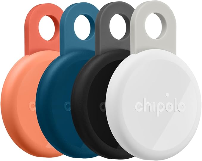 Chipolo LOOP - Rechargeable Bluetooth Tracking tag, Item Locator for Keys & Bags, Compatible with Apple Find My or Find Hub on Android, Out of Range Alerts for Android & Call Your Phone - 4 Pack