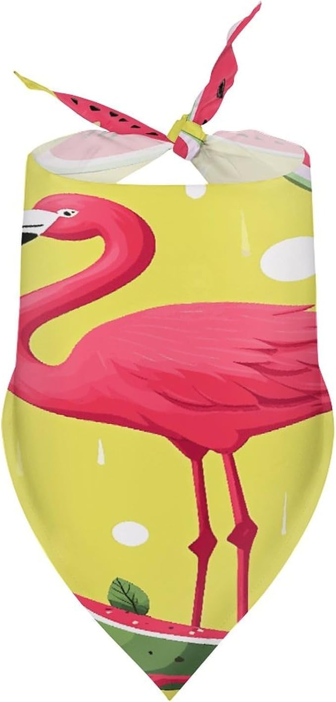 Dog Bandana Spring Pet Scarf Adjustable Triangle Pink Flamingo and Watermelon Printing Dog Bib Washable Polyester Puppy Bandana for Small Medium Large Dogs Cat Birthday Party Supplies