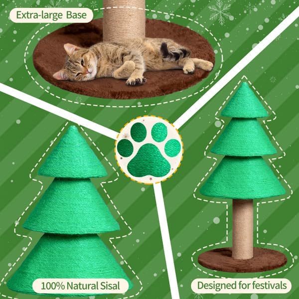 Christmas Tree Cat Scratcher Tower – 31.5" Sisal Scratching Post with Fleece Base for Indoor Cats, Holiday Décor, Sturdy Stable Base