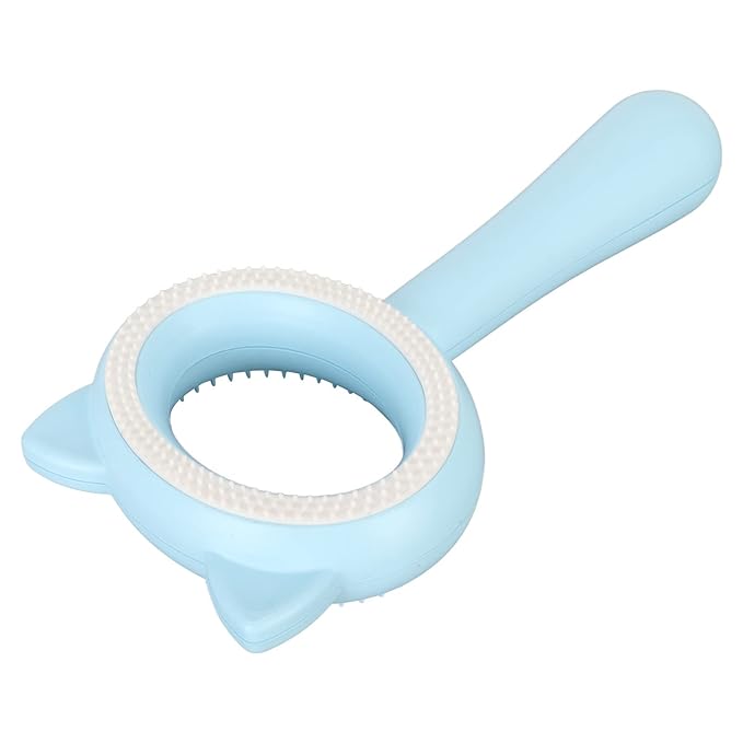 Cat Grooming Brush Double Sided Deshedding Massage Pet Hair Removal Comb for Cats Dogs Multipurpose Self Cleaning Comfortable Handle Round Tips Easy Cleaning ABS Material 17x9cm (Blue)