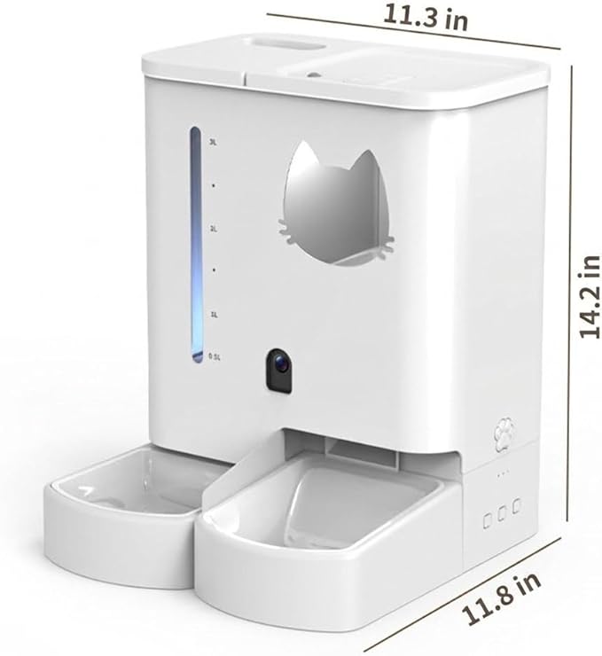 Smart Automatic Pet Feeder with Camera and Two-Way Audio, 5L Food & 4L Water Dispenser for Dogs and Cats, Dual Power Supply, Motion Sensor Light, Travel Pet Carepet feede (BIACK (Basic))