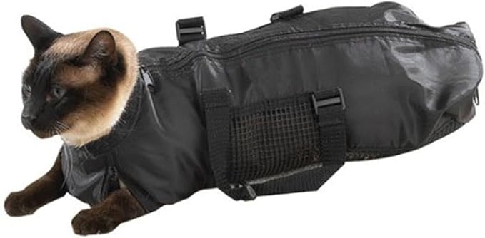 Cat Bath Bag Secure Collar and Side Mesh for Easy Grooming Cat Grooming Supplies Zipper Closure and Carry Strap