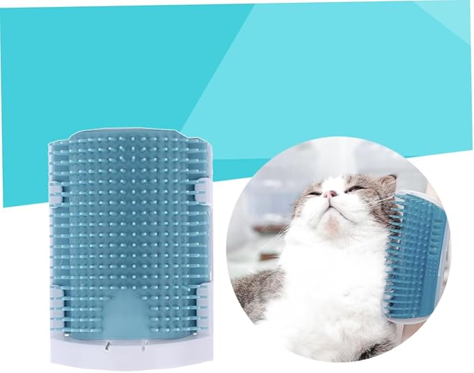 Cat Self Grooming Massage Brush Rubber Bristles Wall-Mounted Cat Supplies for Easy Shedding Removal and Relaxation Light Blue