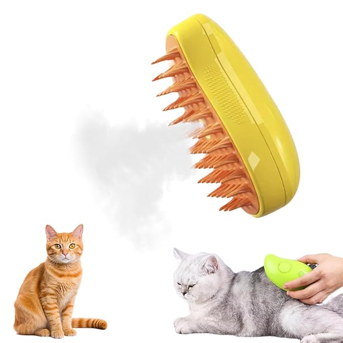 Steamy Mango 3-in-1 Steam Grooming Brush, Eliminates Flying & Tangled Hair, Water Spray for Cats & Dogs, Shedding & Massage Tool