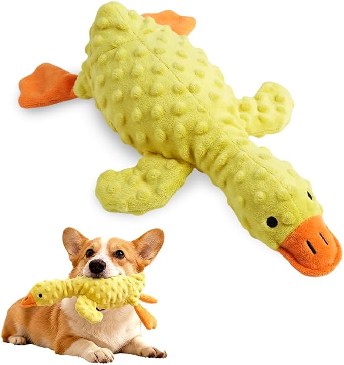 2026 New Dog Toys for Aggressive Chewers, Duck Dog Toys Large Dogs Indestructible, Vocal Toys with Built-in Squeaker for Boredom Relief, Crinkle Squeaky Plush Puppy Chew Toys for Teething (Yellow)