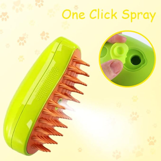Cat Steamy 3-in-1 Self-Cleaning Grooming Brush - Multifunctional Hair Comb, Cleaner & Spray Comb for Cats and Dogs (Green)