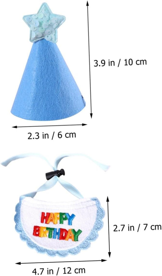 BESTYASH Dog Birthday Bandana and Wear-Resistant Embroidered Bib with Blue Star Hat Set for Pet Party Supplies, Adjustable Dog and Cat Costume Accessory