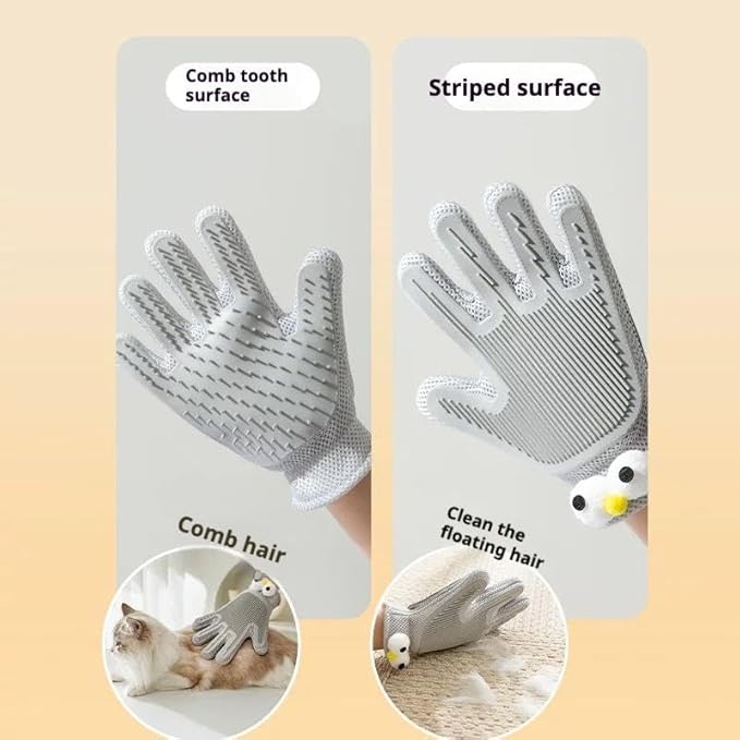 2-in-1 Pet Grooming Glove for Cats and Dogs, Double-Sided Hair Removal & Massage Glove, Anti-Scratch Cleaning Brush for Shedding, Soft Silicone Pet Hair Remover Mitt for Home Grooming (Grey)