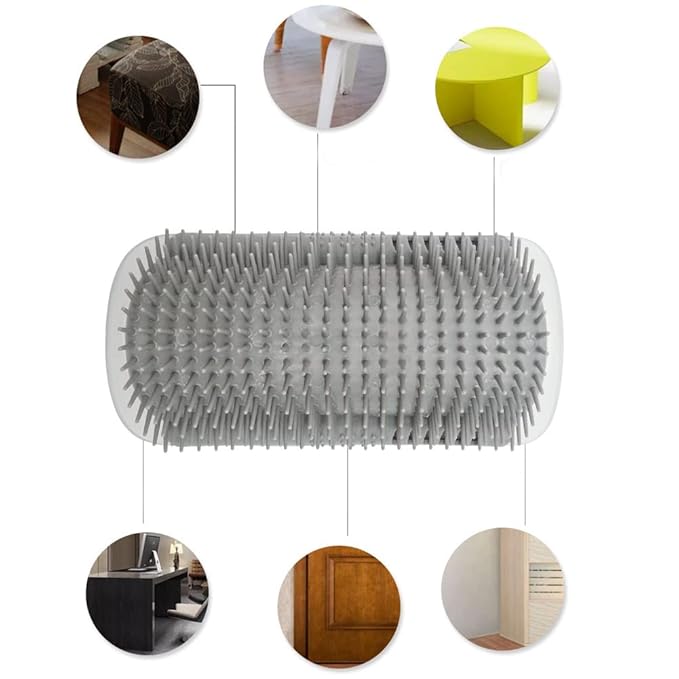 Magik Pet Cat Self Groomer Brush Wall Corner Mount Grooming Massage Comb Toy Catnip (1 Pack, Gray)
