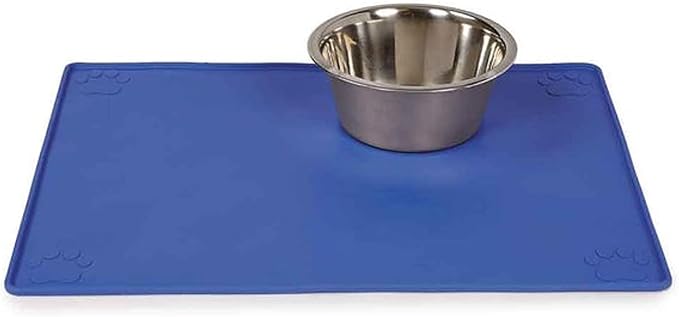 Prestige 18" x 14" Blue Pet Bowl Feeding Mat with Paw Print Design