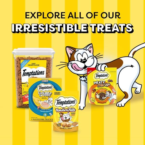 Temptations Lickable Spoons, Soft Lickable Cat Treats, Adult Wet Cat Treats, Tasty Chicken and Cheesy Cheese Flavor, 4 Spoons, Pack of 24 (96 Total)