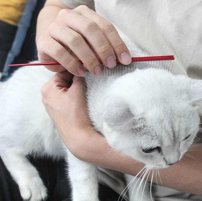 Pet Grooming Comb Rat Tail Comb Cat Hair Trimmer Combs Dog Hairstyle Comb Float Hair Removal Dematting for Cat Dogs Cat Comb Dog Comb Rounded Ends Pet Hair Comb for Home Grooming (One Size,red 4)