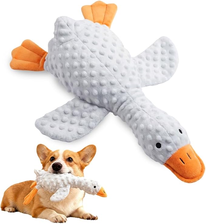 2026 New Dog Toys for Aggressive Chewers, Duck Dog Toys Large Dogs Indestructible, Vocal Toys with Built-in Squeaker for Boredom Relief, Crinkle Squeaky Plush Puppy Chew Toys for Teething (White)